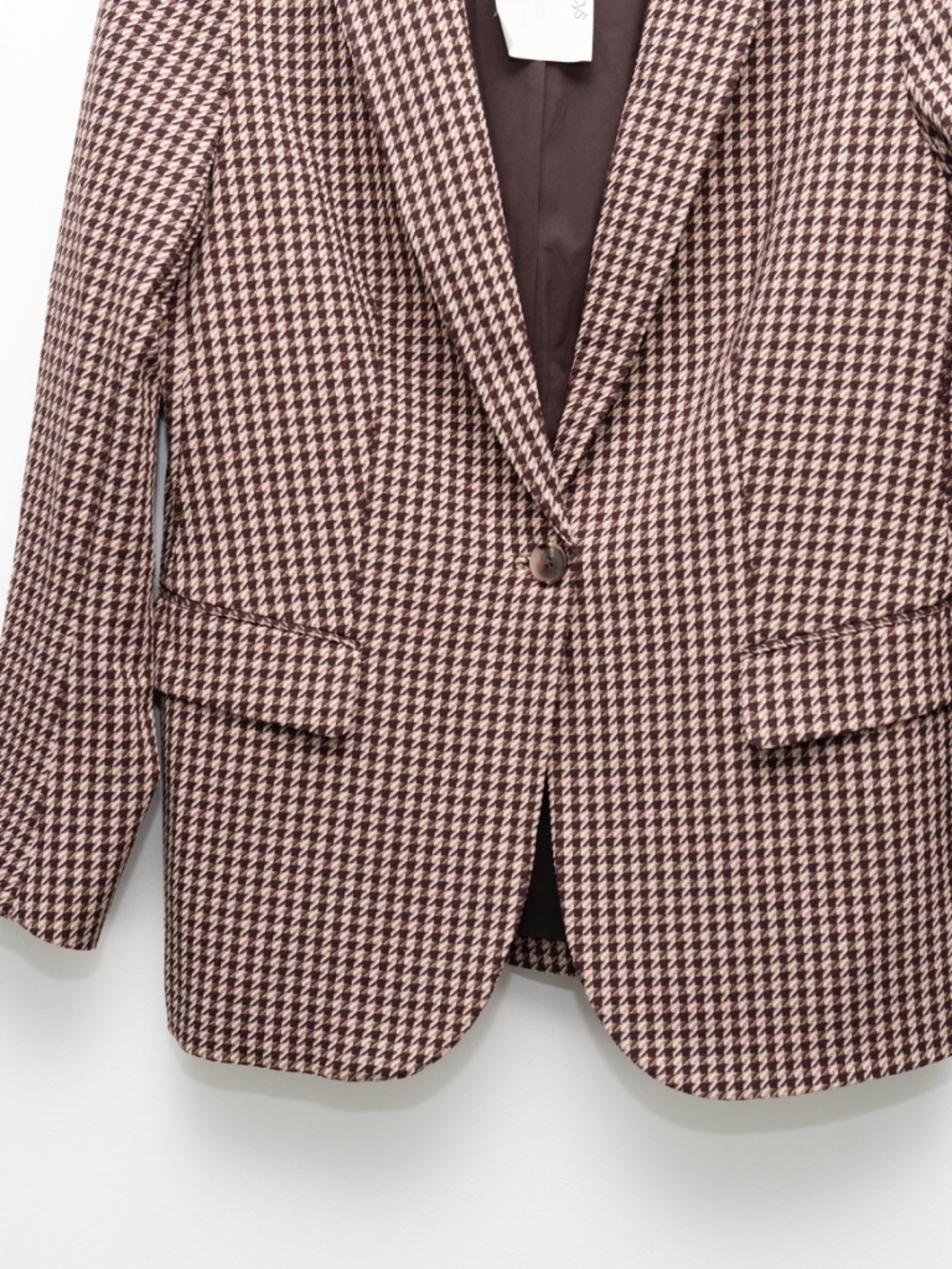 Anne Klein - Brown Houndstooth Single-Button Blazer - Picture 2 of 8